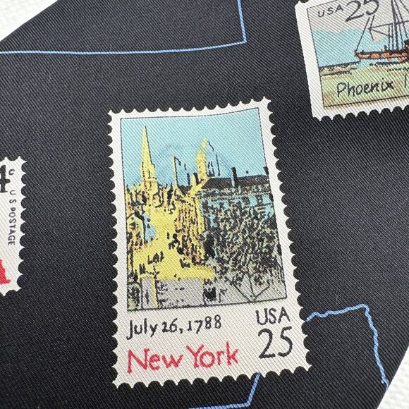 VTG Nicole Miller Silk Necktie Mens‎ Black Novelty State Stamps USA 57"x 4" NWT - Picture 5 of 15